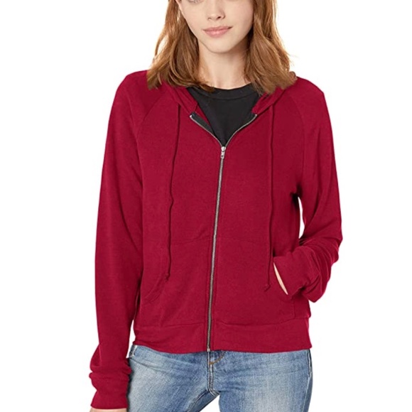 Tresics Cropped Knit 20" Red Zip Up Hoodie - Picture 3 of 4